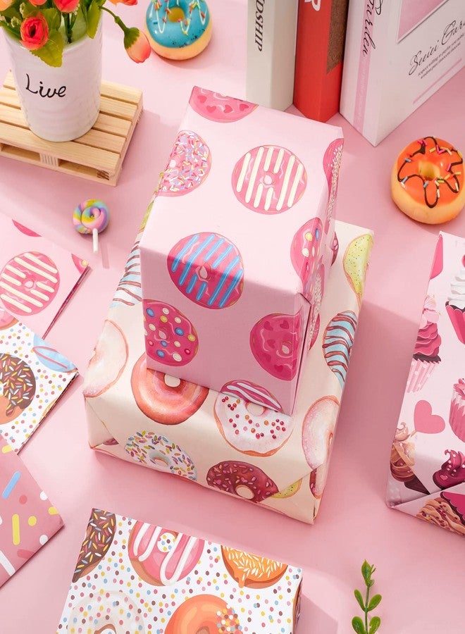 AnyDesign 12 Sheet Sweet Wrapping Paper Pink Donuts Cupcake Muffin Pattern Gift Wrap Bulk Dessert Print Art Paper for Birthday Wedding Baby Shower DIY Crafts Gift Packing, 19.7x27.6 Inch, Folded Flat - Image 5